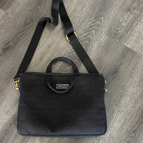 Marc Jacobs Black Embossed Laptop Bag with Gold Accents - Picture 1 of 7